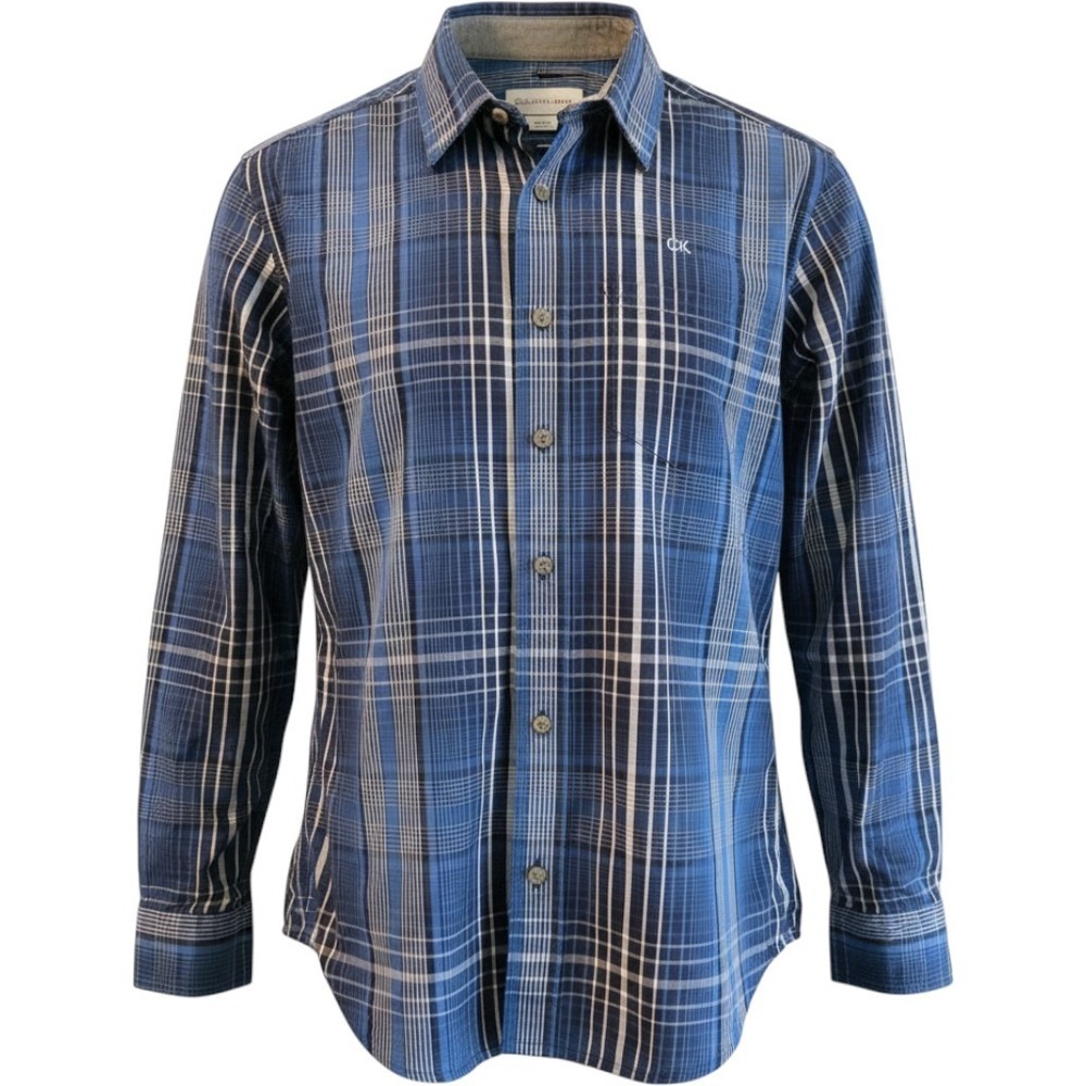 Calvin Klein Jeans Women's Blue Plaid Button Down Shirt Long Sleeve L 14/16
